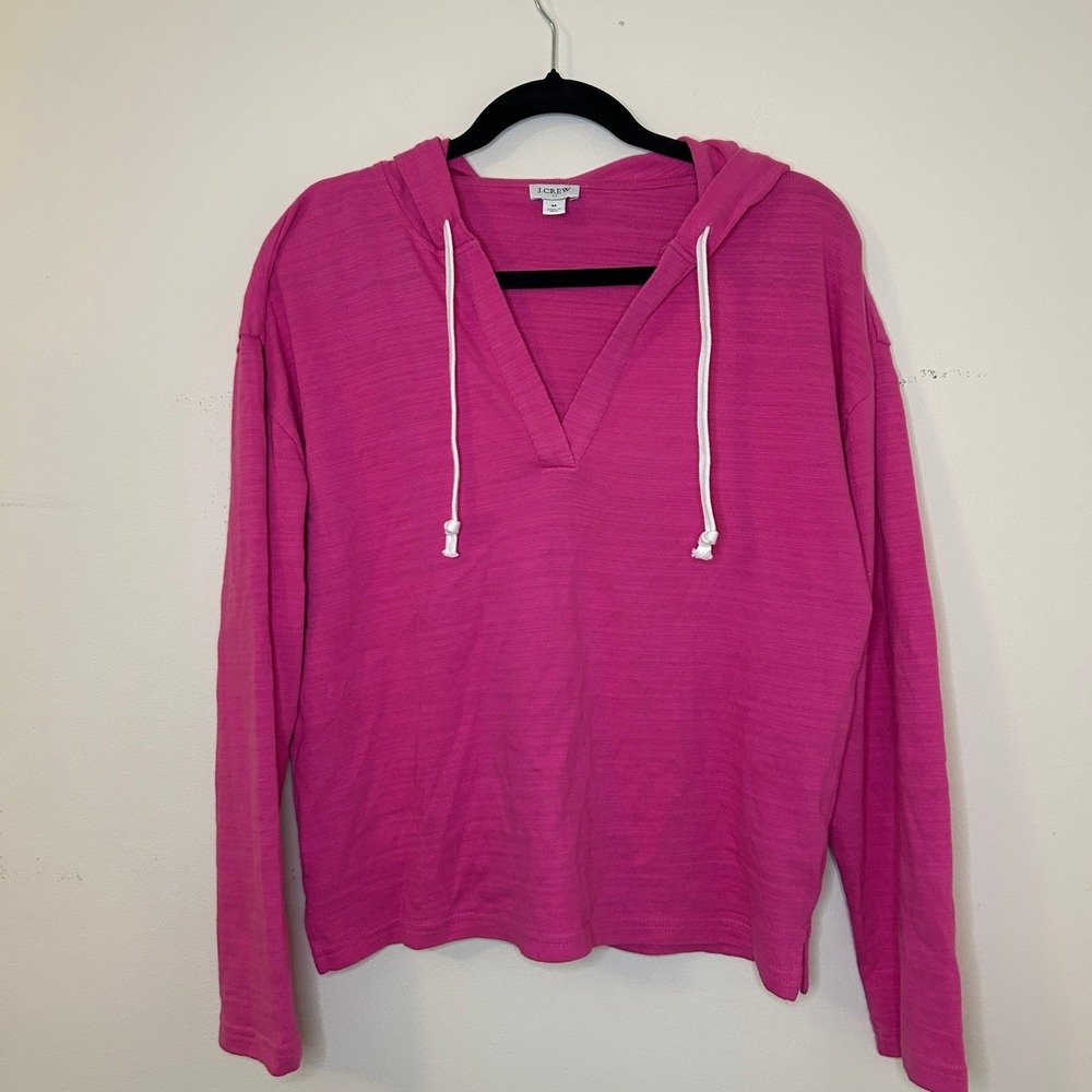 J.Crew Womens Cotton V-Neck Hoodie Pink Long Sleeve Size M